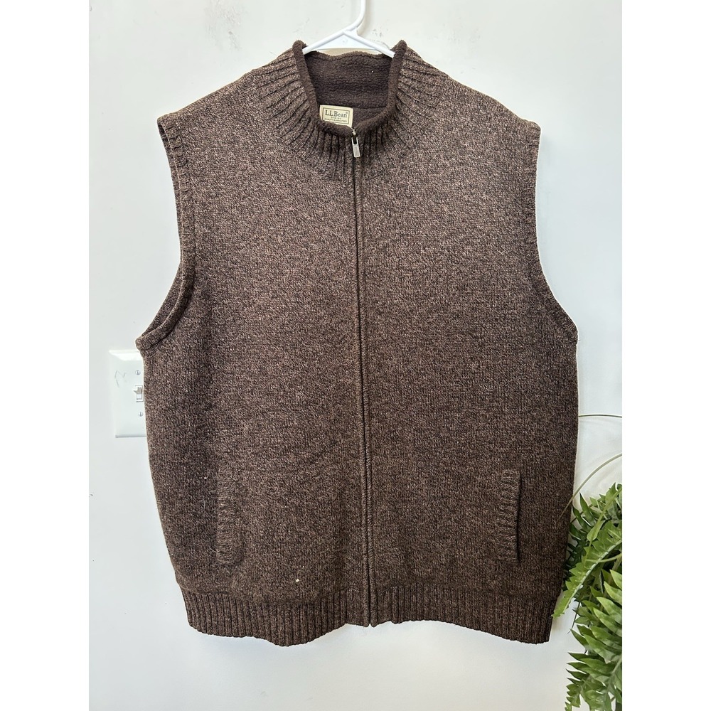 Vintage LL Bean Waterfowl Vest 2X Brown 100% LambsWool Fleece Cabincore Gorpcore